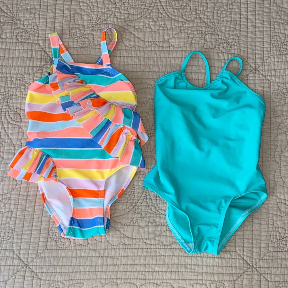 Colorful Striped and Teal Swimsuit Set